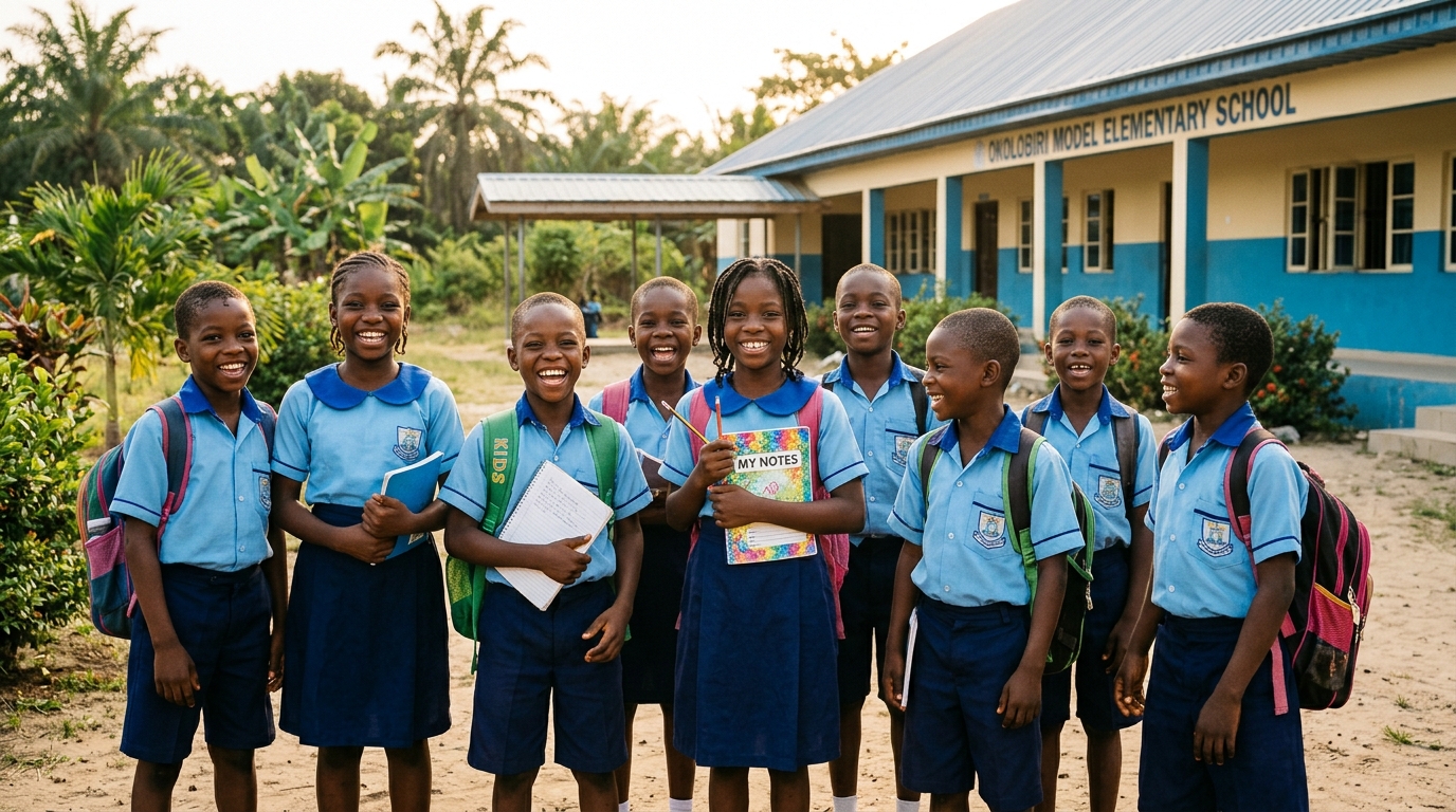 African children smiling and learning with educational materials in classroom